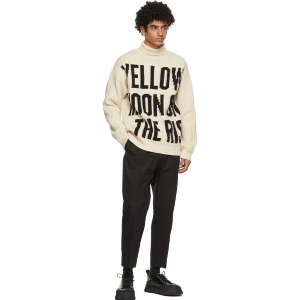 NEW Jil Sander Men's Graphic Turtleneck Cream Ivory Sweater Size 52